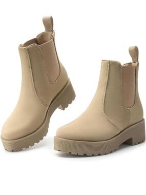 Beige slip on ankle boots